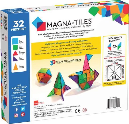 Magna-Tiles Clear Colors - Magnetische tegels voor ruimtelijk inzicht - 32 stuks