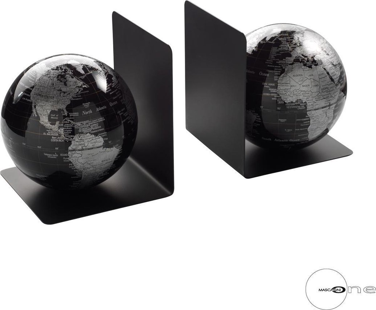 Mascagni - Set van 2 boekensteunen met magnetische wereldbollen - 20T 01243