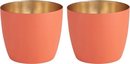 Waxinelichtjeshouders in Koraal Oranje & Nudegold - set van 2 - hoogte 8,5 cm