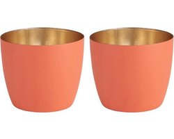 Waxinelichtjeshouders in Koraal Oranje & Nudegold - set van 2 - hoogte 8,5 cm