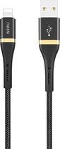 WIWU - Lightning naar USB 2.0 kabel - Snellader 2.4A - Nylon - 1.2 meter - Zwart