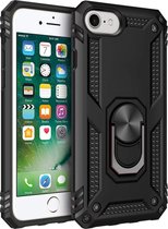 HB Hoesje Geschikt voor Apple iPhone SE (2022 / 2020) - HB Hoesje Geschikt voor Apple iPhone 6(s)/7/8 - Anti-Shock Hybrid Armor met Kickstand Ring - Zwart