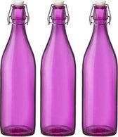 Set van 3x stuks roze giara flessen met beugeldop van 1 liter - Woondecoratie giara fles - Roze weckflessen