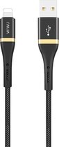 WIWU - Lightning naar USB 2.0 kabel - Snellader 2.4A - Nylon - 2 meter - Zwart