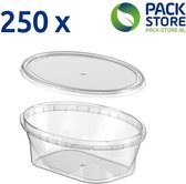 250 x plastic bakjes met deksel - 800 ml - vershoudbakjes - meal prep bakjes - ovaal - transparant - geschikt voor diepvries, magnetron en vaatwasser - Nederlandse producent