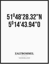 Poster/kaart ZALTBOMMEL met coördinaten