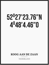 Poster/kaart KOOG AAN DE ZAAN met coördinaten