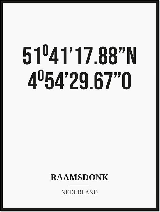 Poster/kaart RAAMSDONK met coördinaten