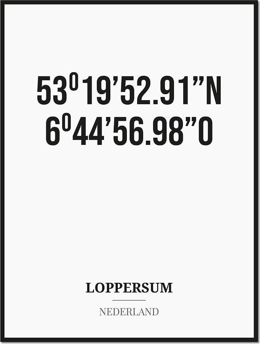 Studio216 Poster/kaart LOPPERSUM met coördinaten zwart, wit