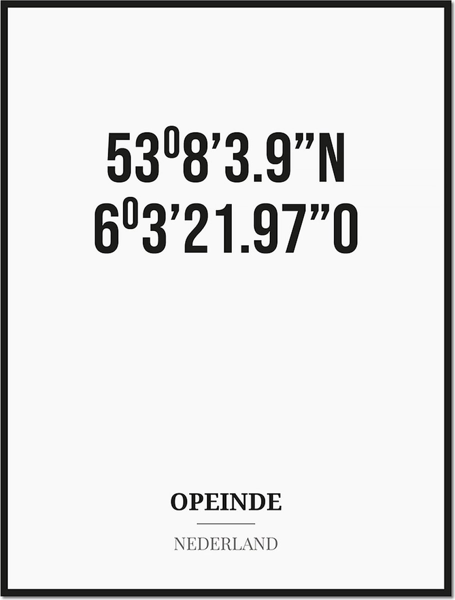 Studio216 Poster/kaart OPEINDE met coördinaten zwart, wit