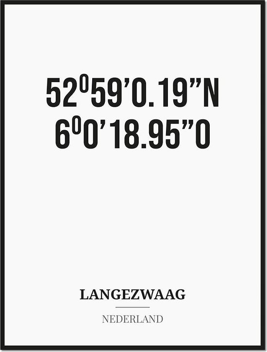 Poster/kaart LANGEZWAAG met coördinaten