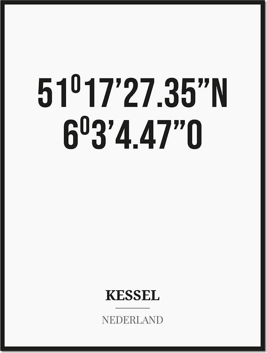Studio216 Poster/kaart KESSEL met coördinaten zwart, wit