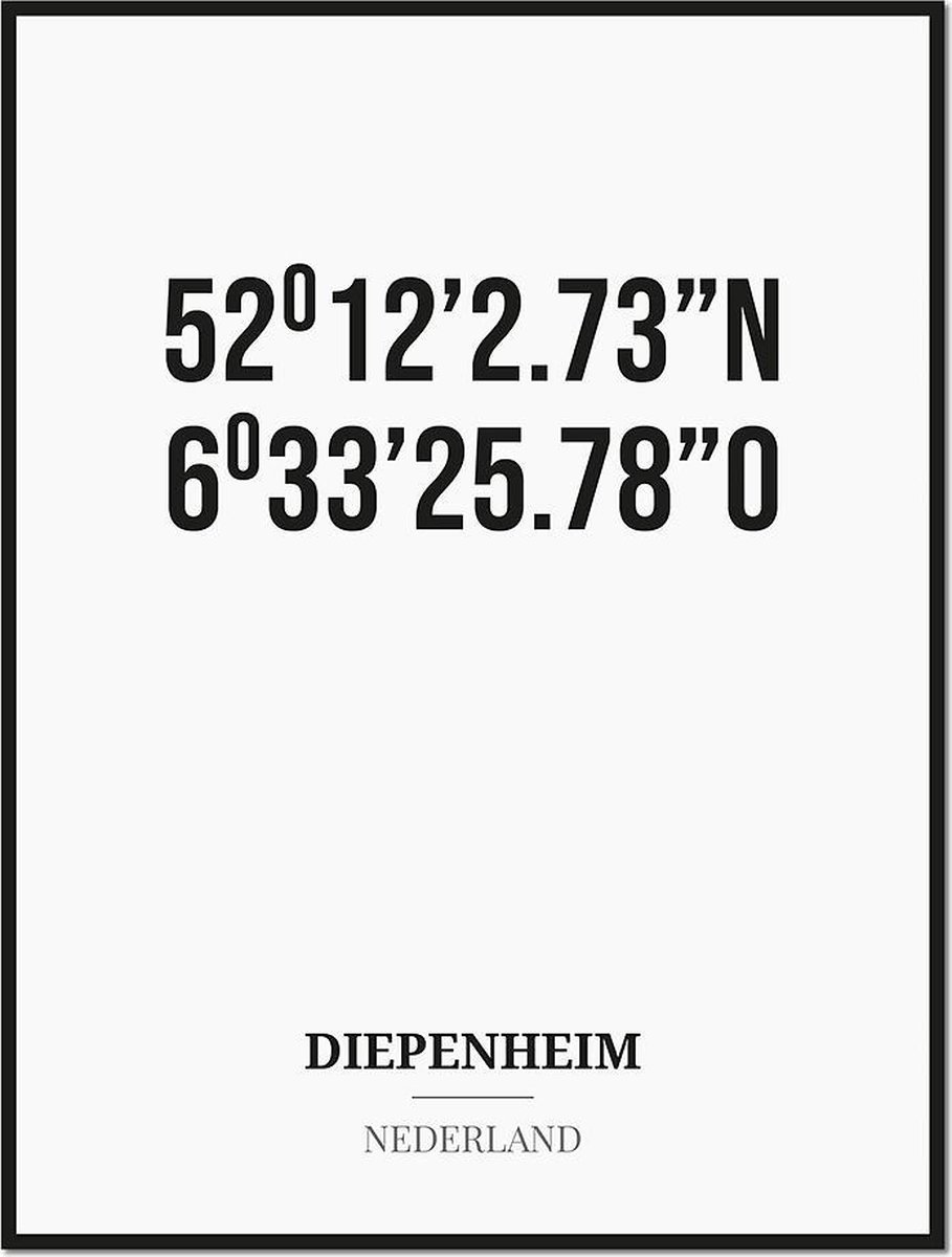 Studio216 Poster/kaart DIEPENHEIM met coördinaten zwart, wit
