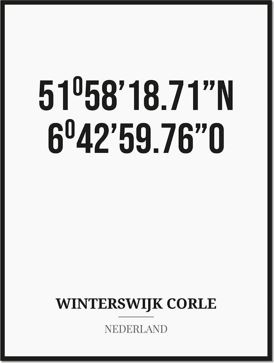 Studio216 Poster/kaart WINTERSWIJK CORLE met coördinaten zwart, wit