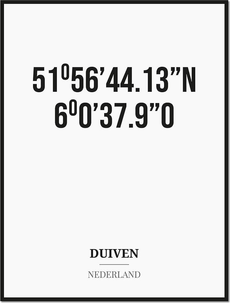 Studio216 Poster/kaart DUIVEN met coördinaten zwart, wit