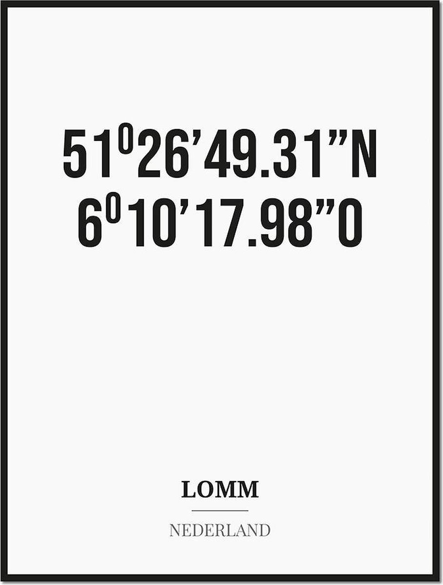 Studio216 Poster/kaart LOMM met coördinaten zwart, wit
