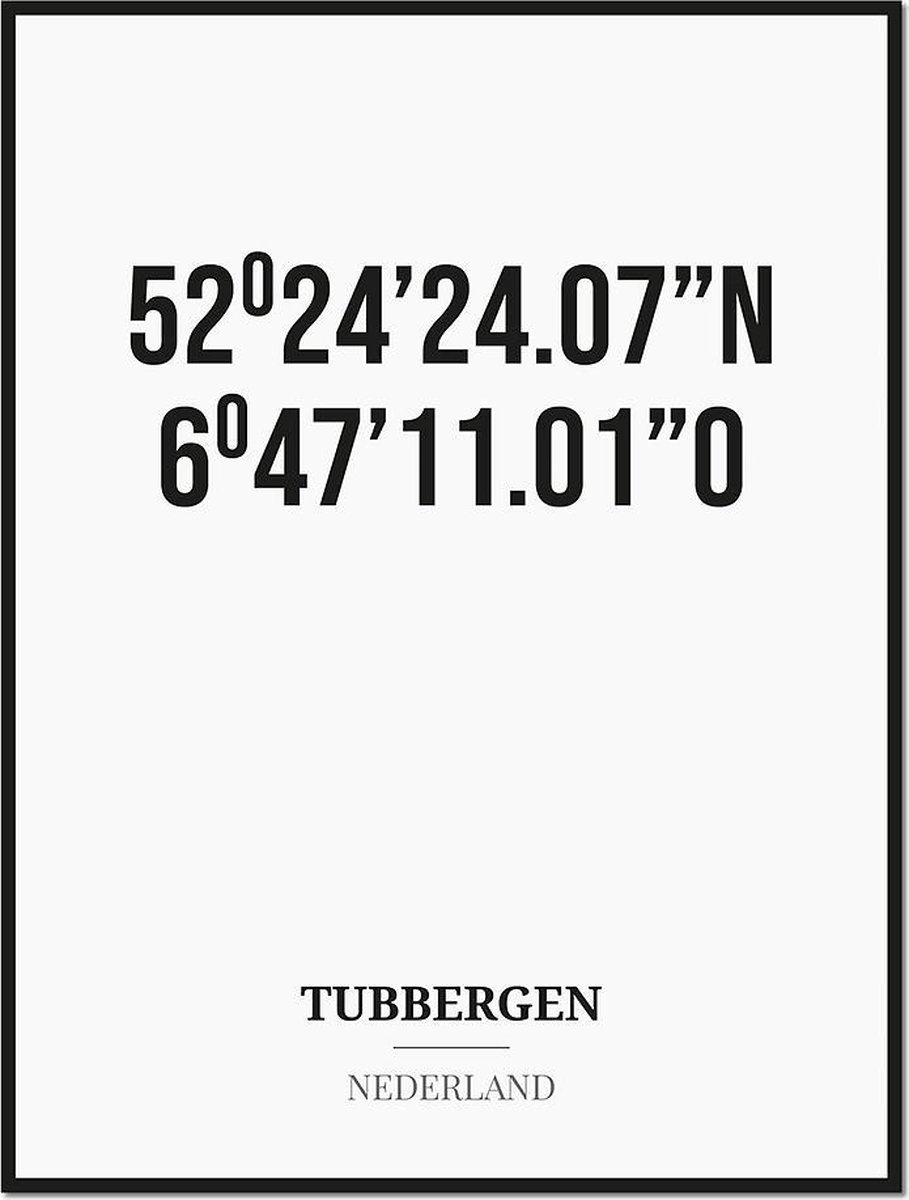 Studio216 Poster/kaart TUBBERGEN met coördinaten zwart, wit
