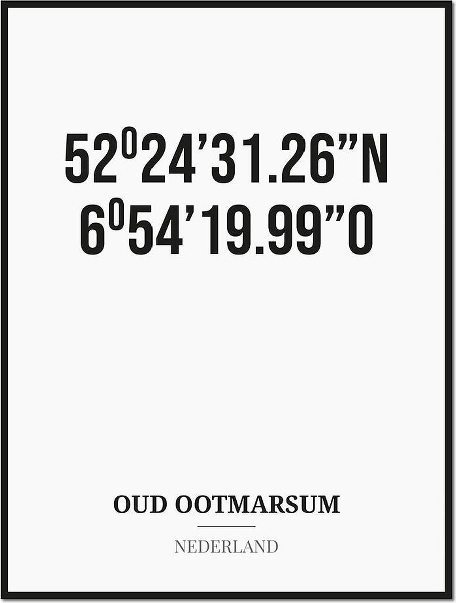 Studio216 Poster/kaart OUD OOTMARSUM met coördinaten zwart, wit