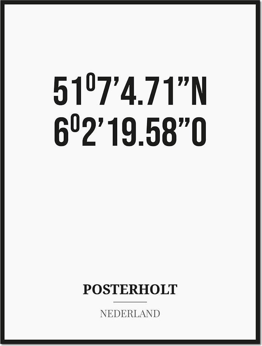 Studio216 Poster/kaart POSTERHOLT met coördinaten zwart, wit