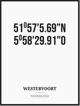 Poster/kaart WESTERVOORT met coördinaten