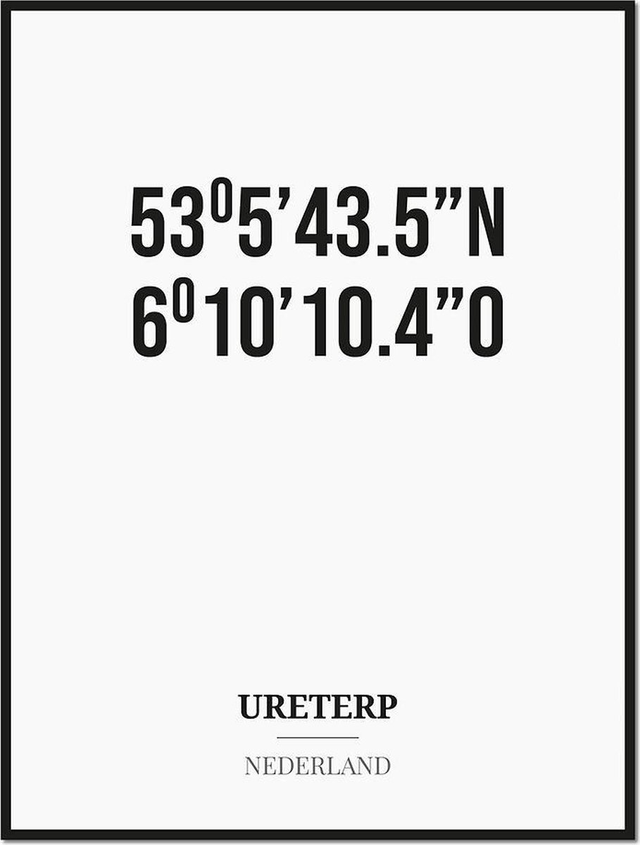 Studio216 Poster/kaart URETERP met coördinaten zwart, wit