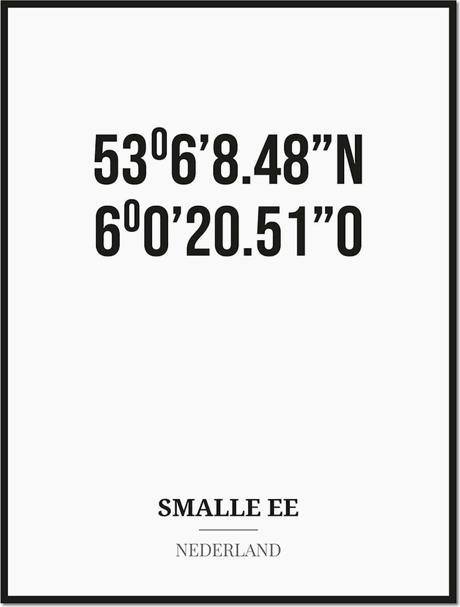 Studio216 Poster/kaart SMALLE EE met coördinaten zwart, wit