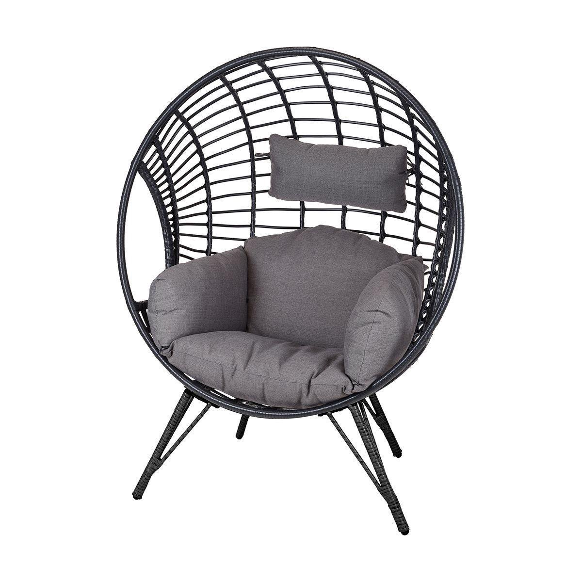 MaxxGarden Lounge stoel tuinstoel op poten ei vormige hangstoel grijs met kussen 132cm MaxxGarden Lounge stoel tuinstoel op poten ei vormige hangstoel grijs met kussen 132cm