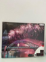 Schilderij op canvas - Brug met vuurwerk - Met lichtjes