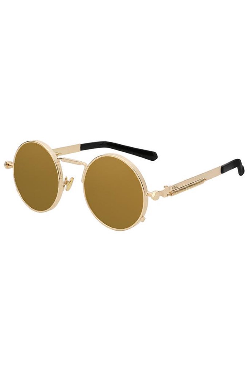 KIMU ronde zonnebril goud spiegelglazen hipster - vintage retro steampunk