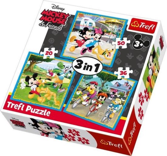 Trefl Primo - Mickey, het huis van geluk en vrienden – 3-in-1: puzzels met 24 grote elementen, spel met kleurelementen, kleurrijke puzzels met Disney-figuren, plezier voor kinderen vanaf 3 jaar