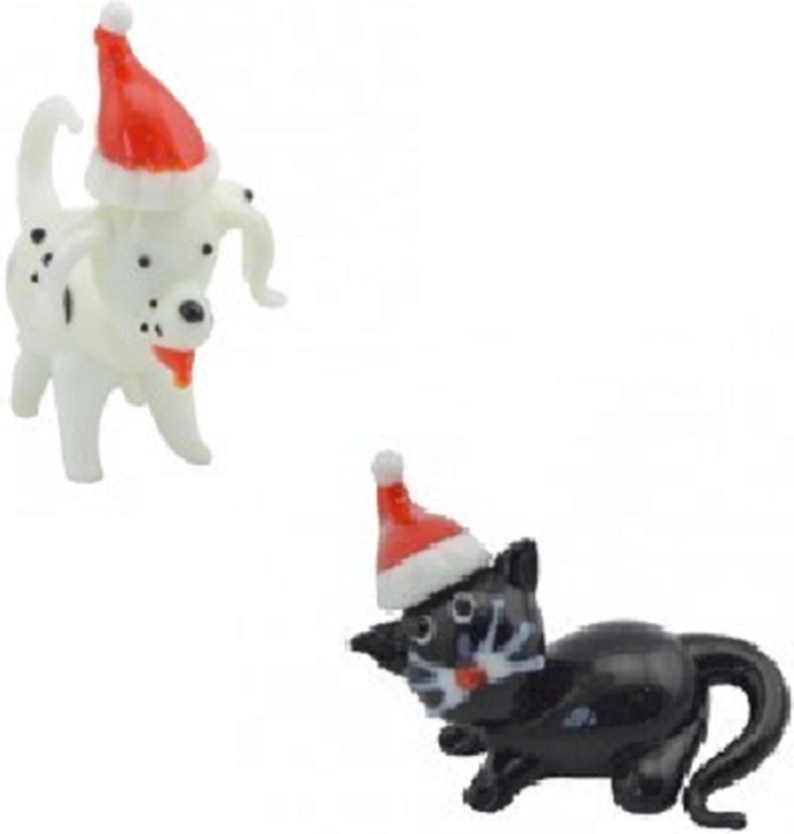 Glazen hond en kat kerstmis decoratie figuur Handbewerkt (ca. 5 cm) - Glazen dieren decoratie