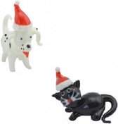 Glazen hond en kat kerstmis decoratie figuur Handbewerkt (ca. 5 cm)