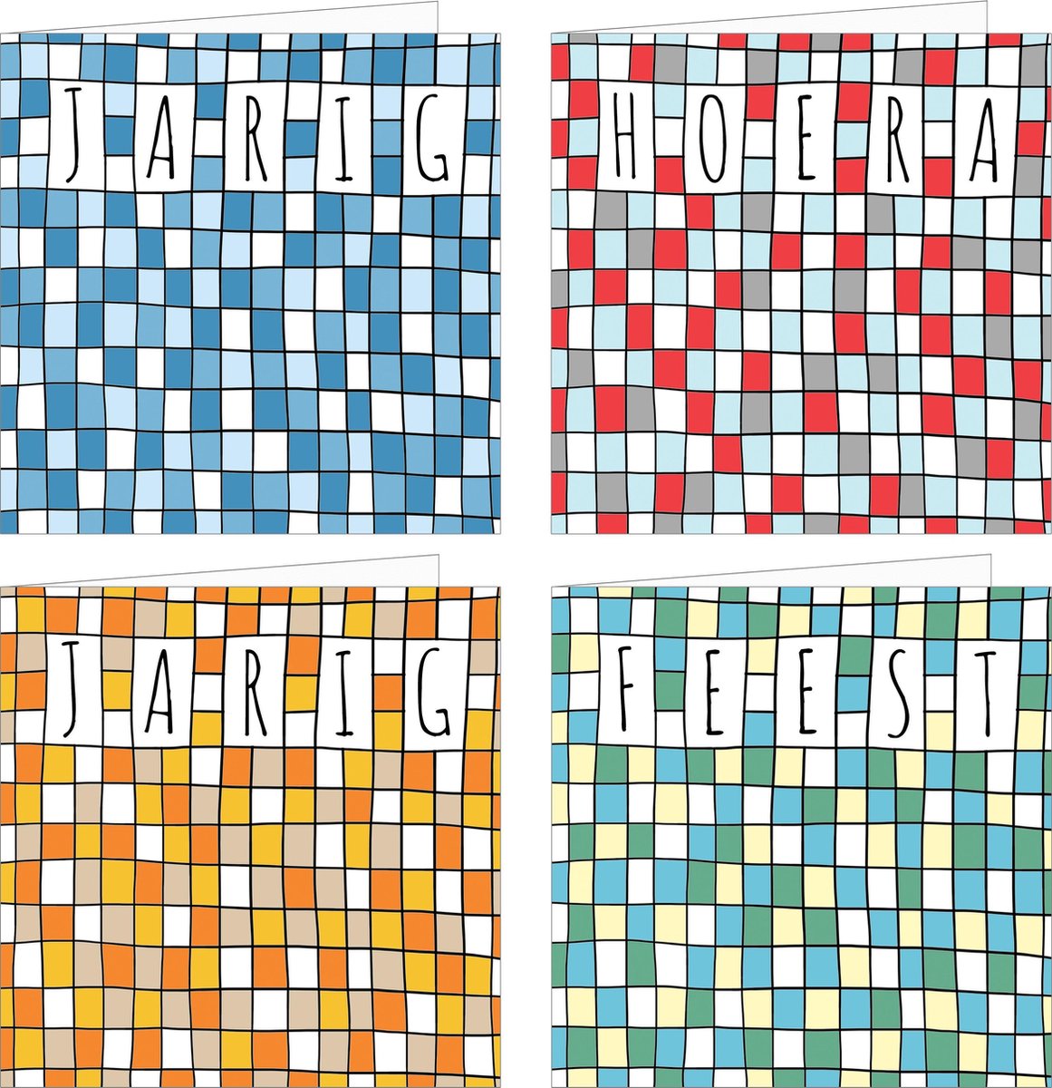 4x verjaardagskaarten | MOZAÏEK | wenskaarten / set kaarten met enveloppen | jarig / verjaardag | voor kinderen & volwassenen