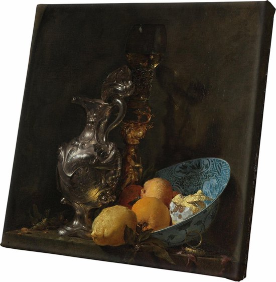 Stilleven met zilveren kan en porseleinen kom | Willem Kalf | 1655 - 1660 | 30cm x 30CM | Canvas | Foto op canvas | Oude meesters