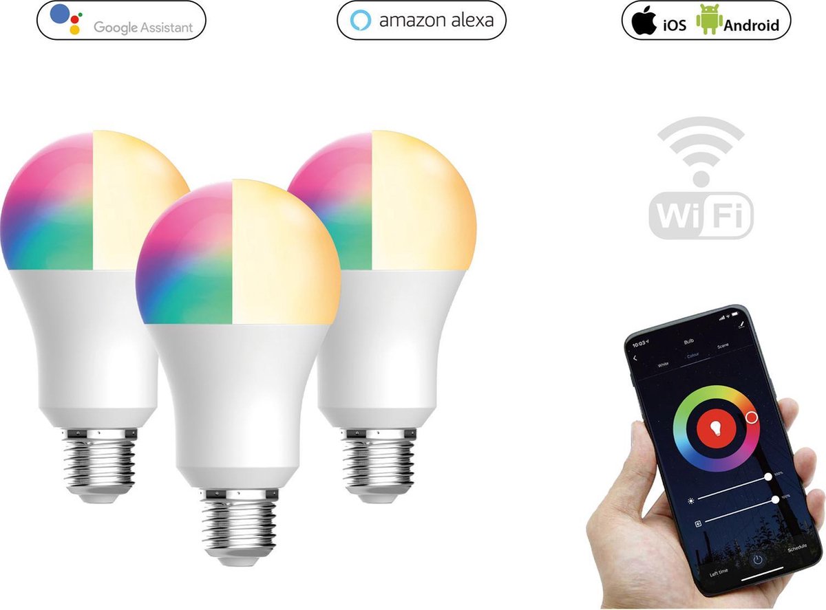 FlinQ E27 Smart WIFI Lamp 3pack Slimme Lampen LED Lampen