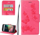 Voor Motorola Moto G (4e gen) Plus geperste bloemen vlinderpatroon lederen tas met houder & kaartsleuven & portemonnee (magenta)