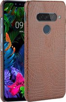 Voor LG G8S ThinQ Shockproof Crocodile Texture PC + PU Case (bruin)