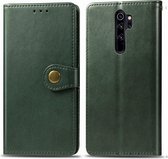 Voor xiaomi redmi note 8 pro retro effen kleur lederen gesp telefoonhoes met lanyard & fotolijst & kaartsleuf & portemonnee & stand functie (groen)