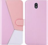 Voor LG K30 (2019) Tricolor stiksels Horizontaal Flip TPU + PU lederen tas met houder & kaartsleuven & portemonnee (roze)