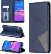 Rhombus Texture Horizontal Flip Magnetische lederen tas met houder en kaartsleuven voor Huawei Y6 (2019) / Honor Play 8A (blauw)