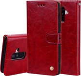 Business Style Oil Wax Texture Horizontal Flip Leather Case voor Galaxy A6 Plus (2018), met houder & kaartsleuven & portemonnee (rood)