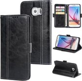 Voor Galaxy S6 Retro textuur Contrastkleur Splicing Horizontaal Flip TPU + PU lederen tas met kaartsleuven & houder en portemonnee (zwart)
