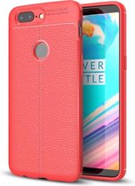 Voor OnePlus 5T Litchi Texture Soft TPU beschermende achterkant van de behuizing (rood)