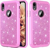 Glitter poeder contrast huid schokbestendig siliconen + pc beschermhoes voor iPhone XR (roze)