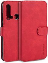 DG.MING Retro Oil Side Horizontal Flip Case met houder & kaartsleuven & portemonnee voor Huawei P20 Lite 2019 / Nova 5i (rood)
