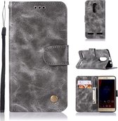 Voor lenovo k6 retro koperen knop gek paard horizontale flip pu lederen case met houder & kaartsleuven & portemonnee & lanyard (grijs)