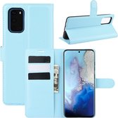 Voor Galaxy S20 Litchi Texture horizontale flip-beschermhoes met houder & kaartsleuven & portemonnee (blauw)