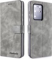 Voor Galaxy S20 + Diaobaolee Pure Fresh Grain horizontale flip lederen tas met houder en kaartsleuven (grijs)