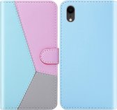 Voor iPhone XR Tricolor stiksels Horizontaal Flip TPU + PU lederen tas met houder & kaartsleuven & portemonnee (blauw)