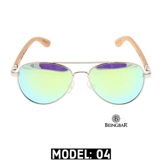 BEINGBAR Eyewear "Model 4" Sustainable Bamboo Sunglasses Green Mirror van BEINGBAR — afbeelding 4